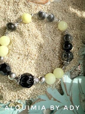 DOPAMINE + yellow jade hand crafted beaded statement bracelet/harmony & balance